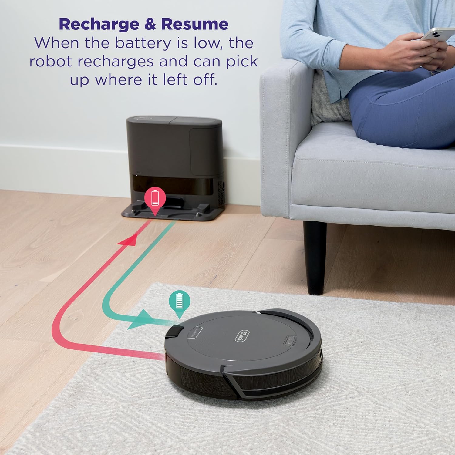 Shark Navigator Robot Vacuum and Self-Empty Base with Bagless 60-Day Capacity Self-Empty Base, SmartPath Navigation, Powerful Pet Hair Pickup, Anti-Hair Wrap, For Carpets & Hard Floors, Grey, RV2120AE