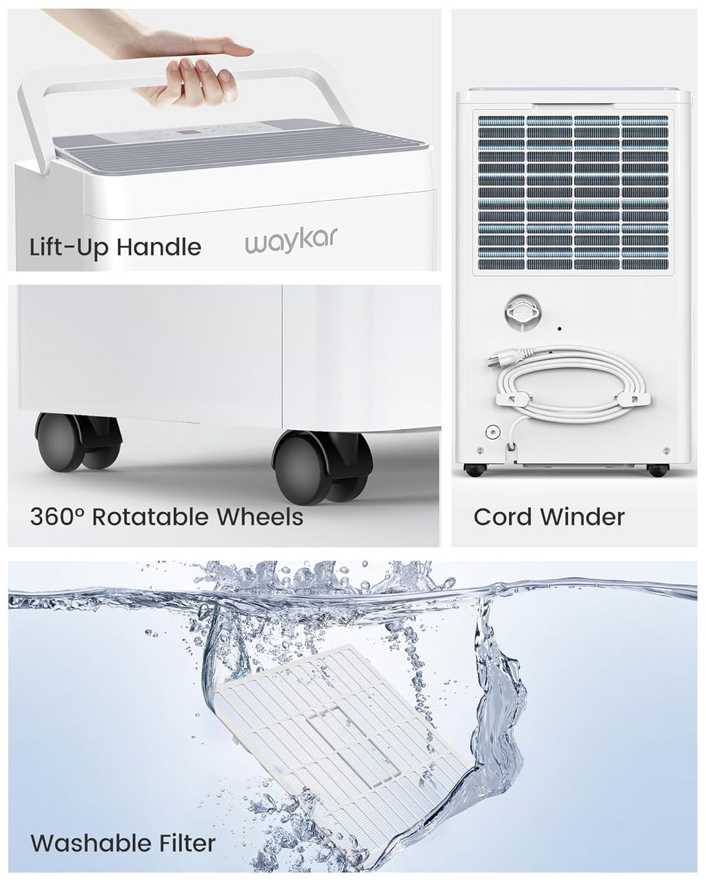 Waykar 5000 Sq.Ft 2025 Energy Star Dehumidifier for Home, Basement, Bedroom, Bathroom, Max 80 Pint/D(Standard 63 Pint/D) with Drain Hose&Water Tank, Ultra Quiet(40 dB), Intelligent Humidity Adjustment