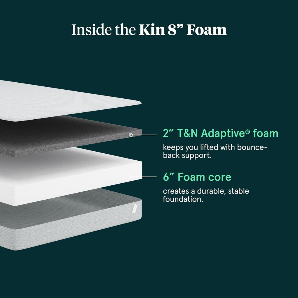 Kin By Tuft & Needle Firm 8" Full Adaptive Foam Mattress in a Box, Cooling Pressure Relief, Balanced Support, 100 Night Trial, Fiberglass-Free, CertiPUR-US, 10-Year Limited Warranty