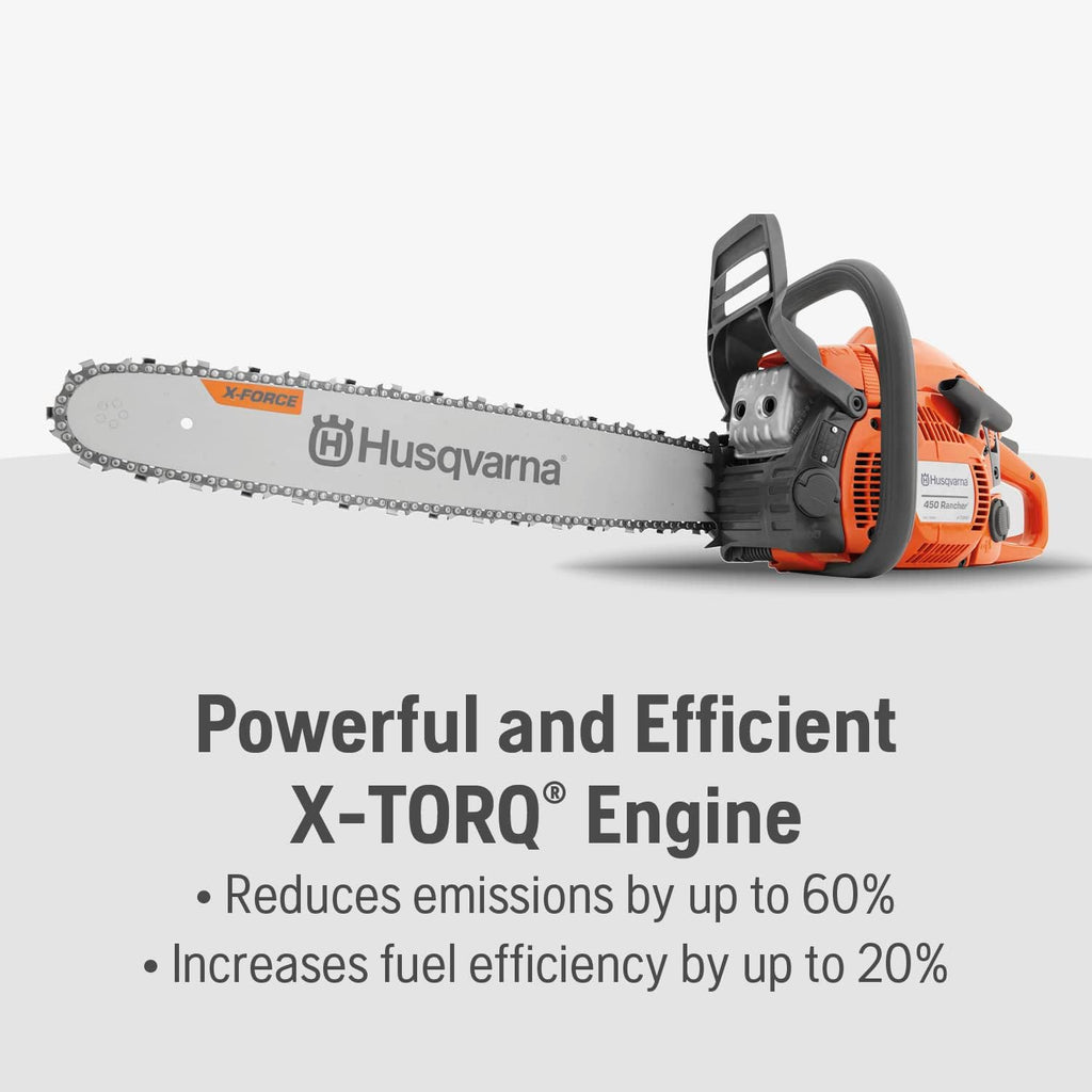 Husqvarna 450 Rancher 20 Inch Gas Chainsaw  50.2-cc 3.2-HP  2-Cycle X-Torq Engine  For Tree Pruning  Yard Cleanups and Firewood Cutting  970613120