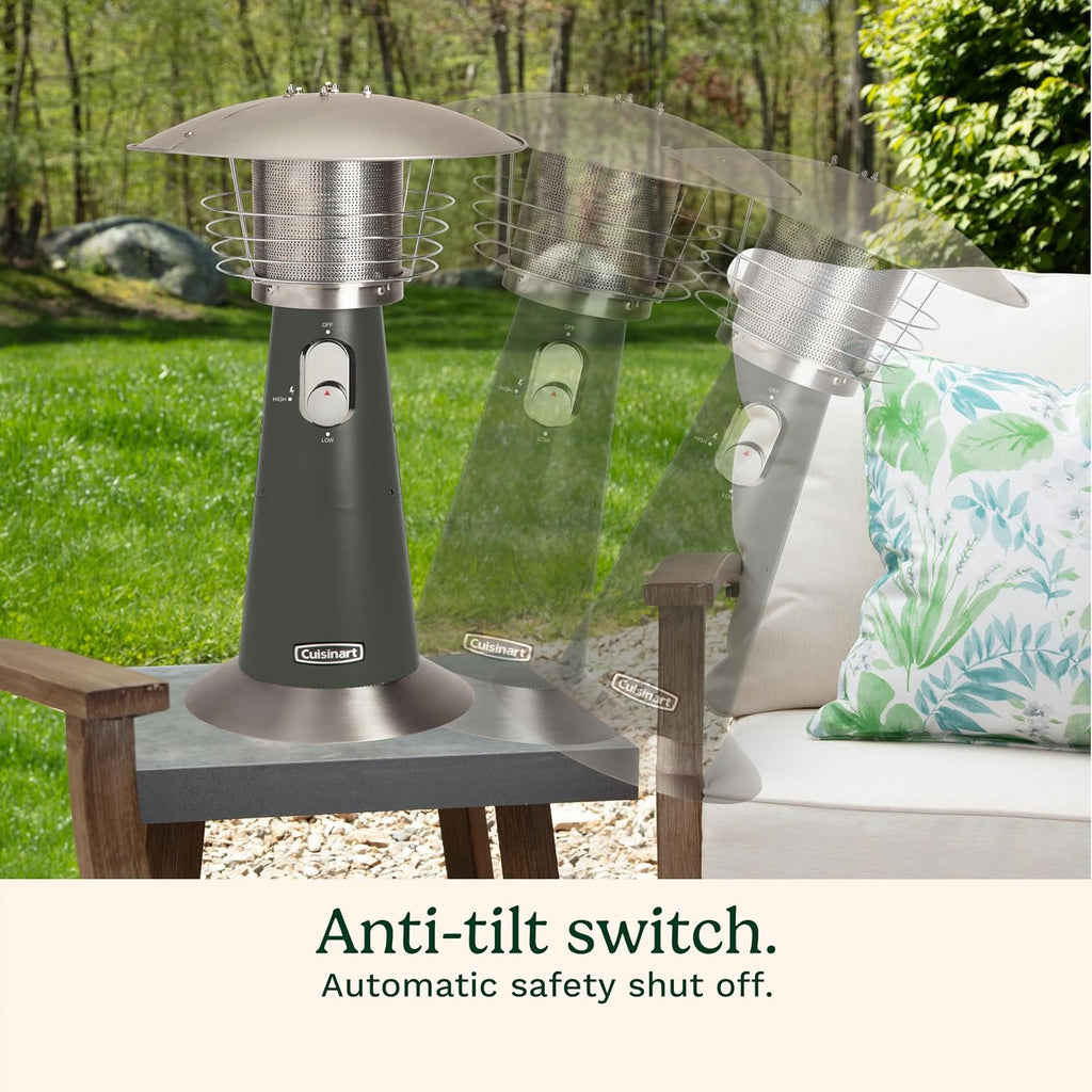 Cuisinart Portable Tabletop Patio Heater  11 000 BTU Outdoor Propane Heater with Safety Tilt Switch and Adjustable Heat  Burner Screen Guard  30 sq. Foot Heat Range  Gray