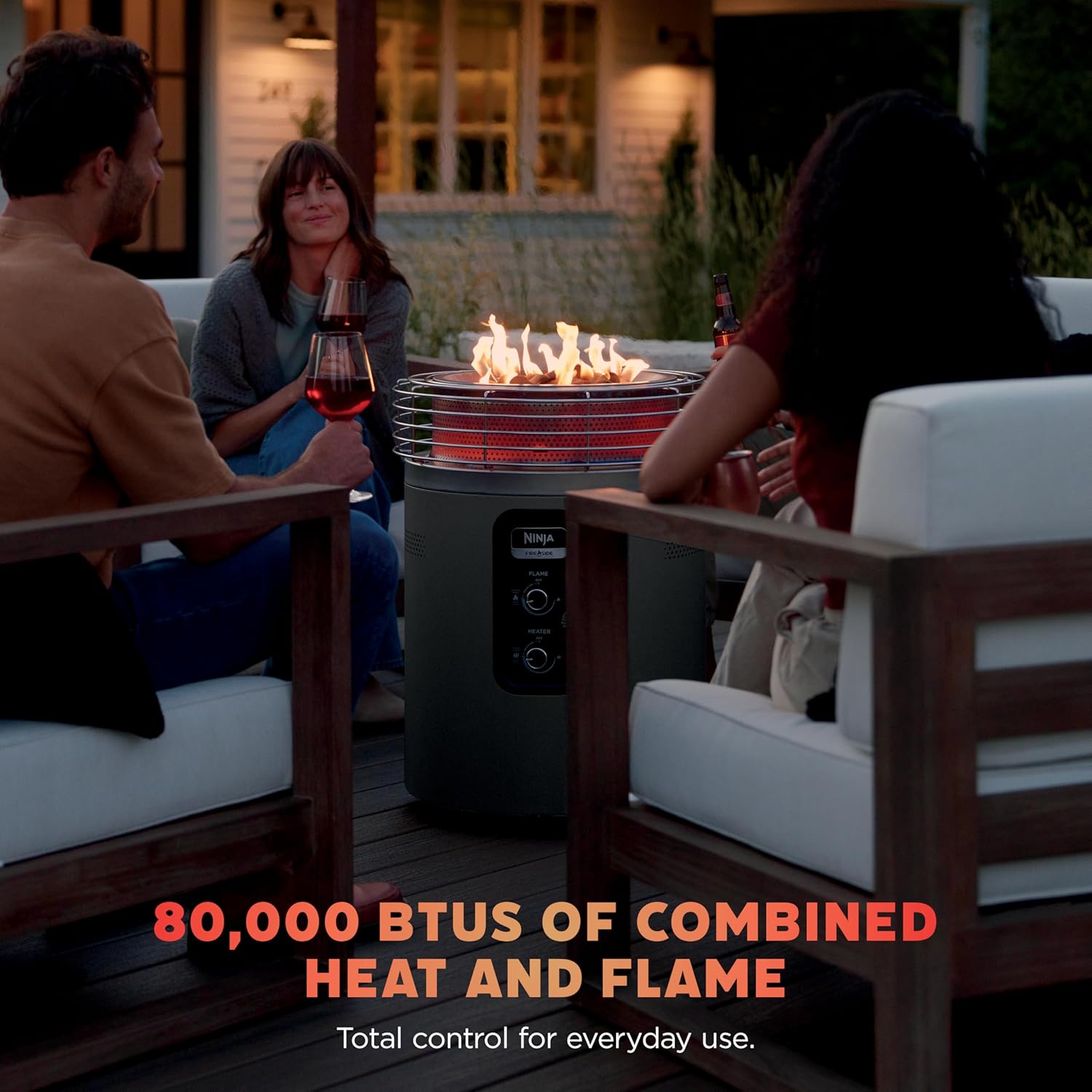 Ninja Fireside360™ Outdoor Heater & Fire Pit | 3 Modes: Flame  Heat  Flame & Heat | Portable for Patio  Deck  Camping | Easy Control Smokeless Flames | Push to Start Ignition | Charcoal | OF101AMZ