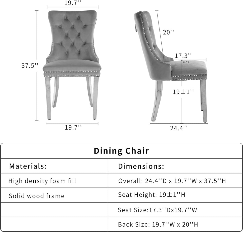 Beige Velvet Dining Chairs Set of 4, Kitchen & Dining Room Chairs, Fabric Tufted Dinning, Velvet Upholstered, High Wing Back, Pull Ring, Wood Frame, Mid Century Modern, Sillas de Comedor