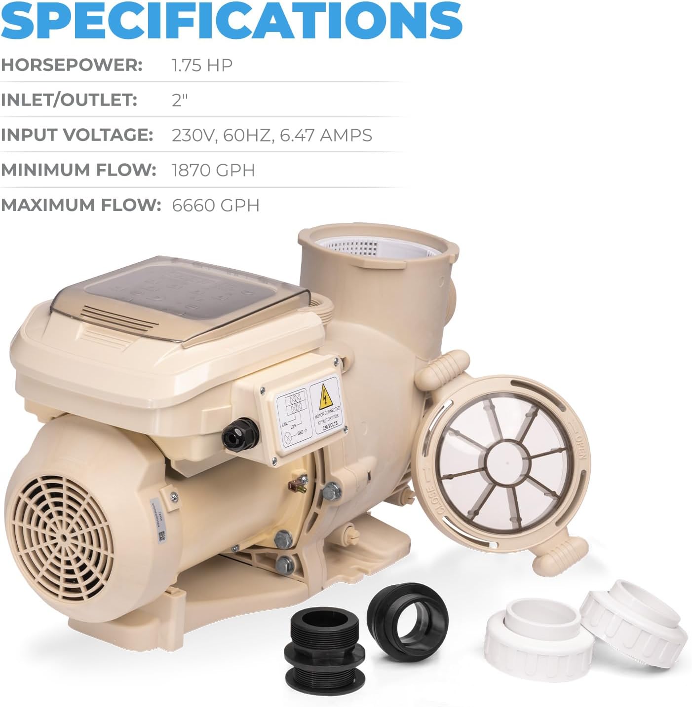 XtremepowerUS 1.5 HP Variable Speed Swimming Pool Pump 230V  In-Ground Pool  6 660 GPH High Performance Max 1.75HP