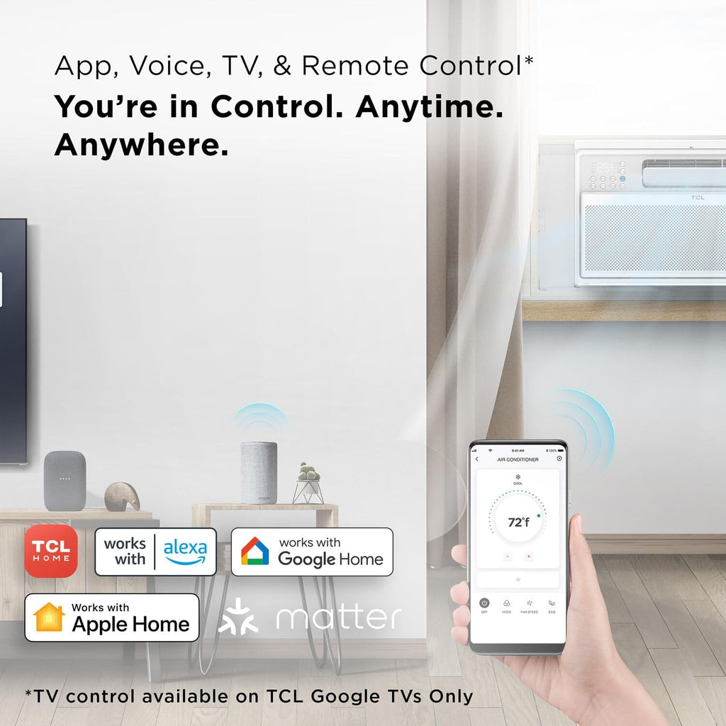 TCL 12,000 BTU Q-Series Smart Inverter Window AC, 115V, Inverter AC for Rooms up to 550-Sq. Ft., Ultra-Quiet, 38% Energy Saving, EZ Install, Open-able Window, Works with Alexa and Google Assistant