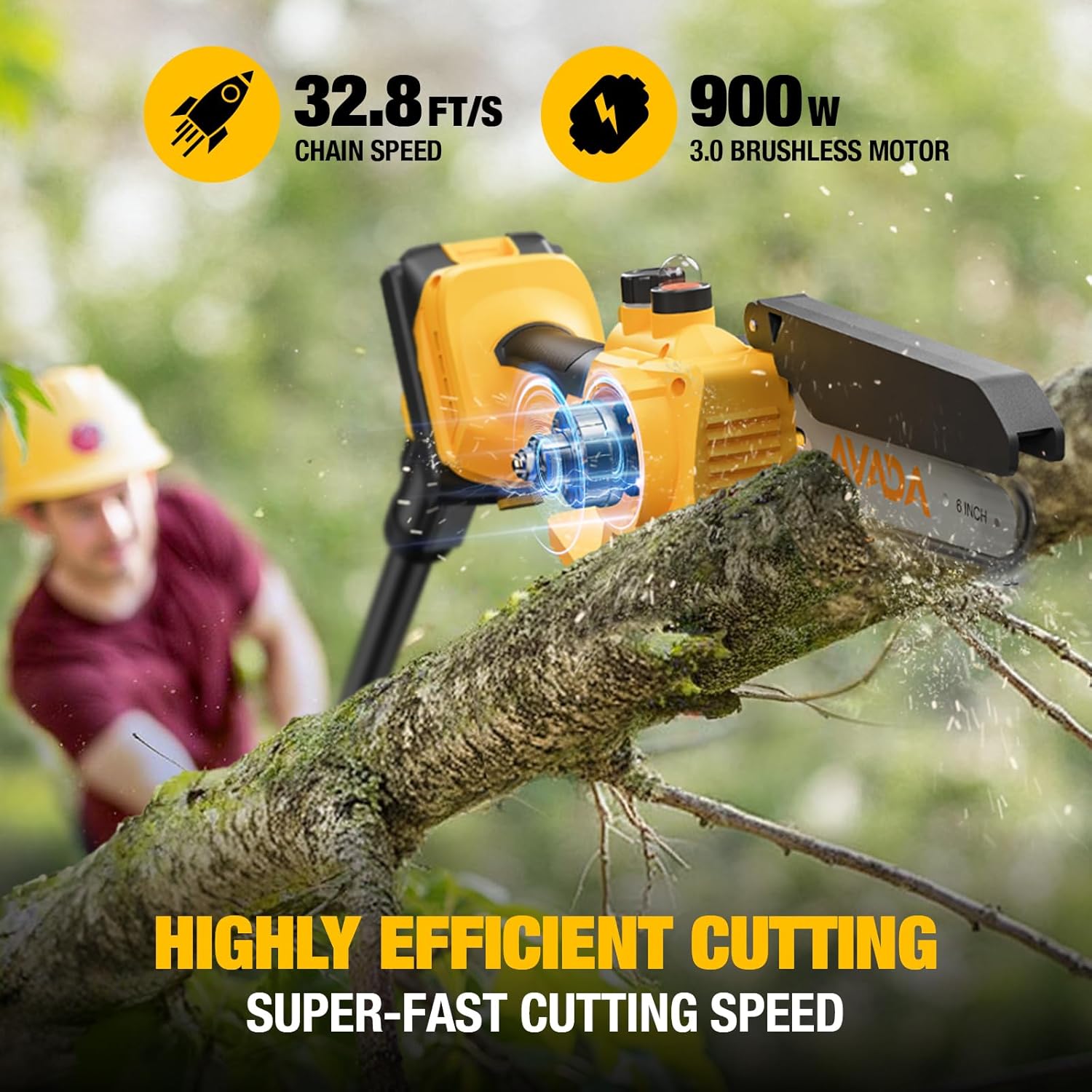 2-in-1 Electric Pole Saw - 6 Inch Brushless Mini Chainsaw with Extension Pole 2x3000mAh Batteries  Lightweight  15.7FT Reach Extension Tree Trimmer Cordless Pole Saws for Tree Trimming Pruning