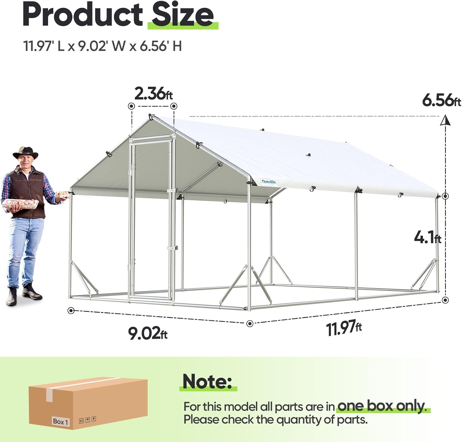 Quictent Large Metal Chicken Coop Run for 20+ Poultry with Side Hardware Cloth & Waterproof Cover  Advanced Series Outdoor Walk-in Cage Hen Duck Rabbit Dog Pen Yard Farm House  12x9x6.6FT