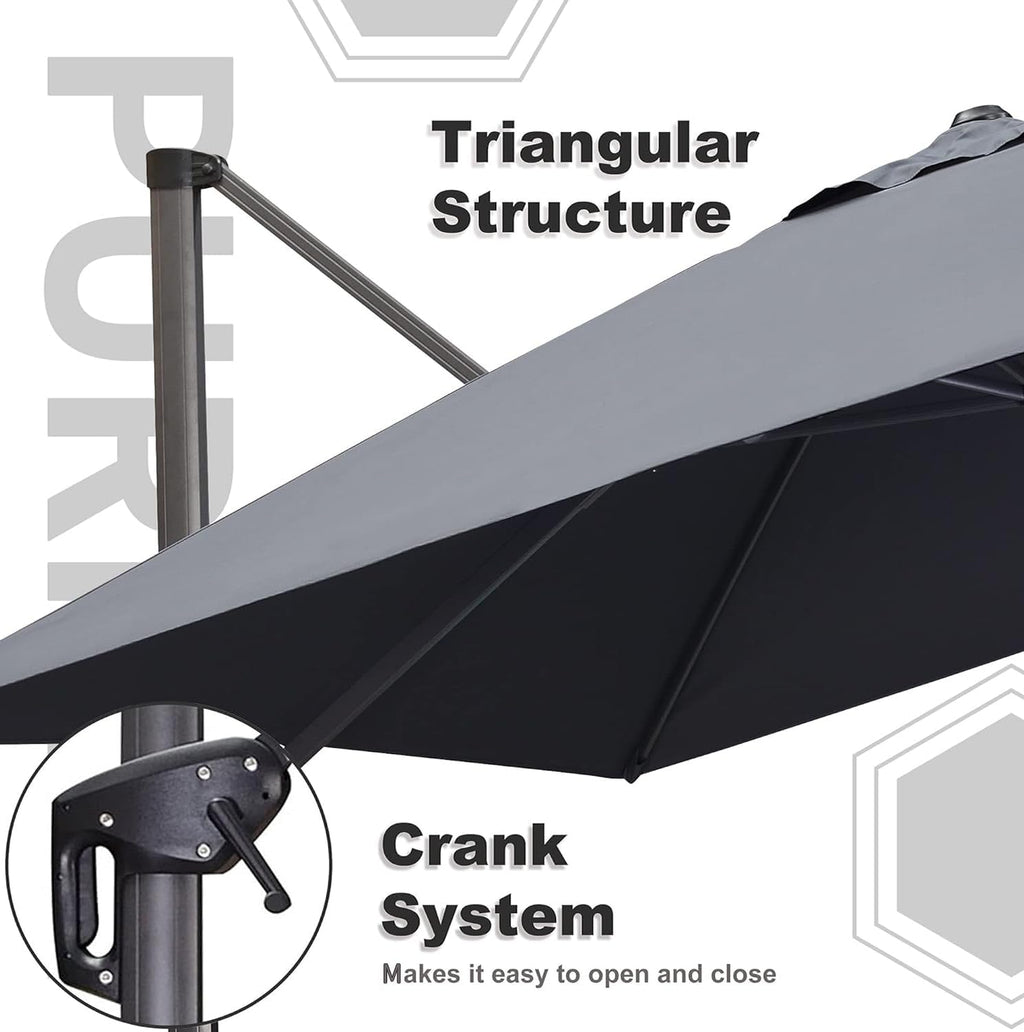PURPLE LEAF 9' X 11.5' Patio Umbrella Outdoor Cantilever Rectangle Umbrella Aluminum Offset Umbrella with 360-degree Rotation for Garden Deck Pool Patio  Grey