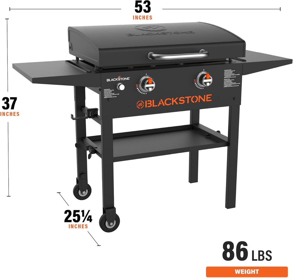 BLACKSTONE 1883 Original 28” Griddle with Integrated Protective Hood and Counter Height Side Shelves  Powder Coated Steel  Black