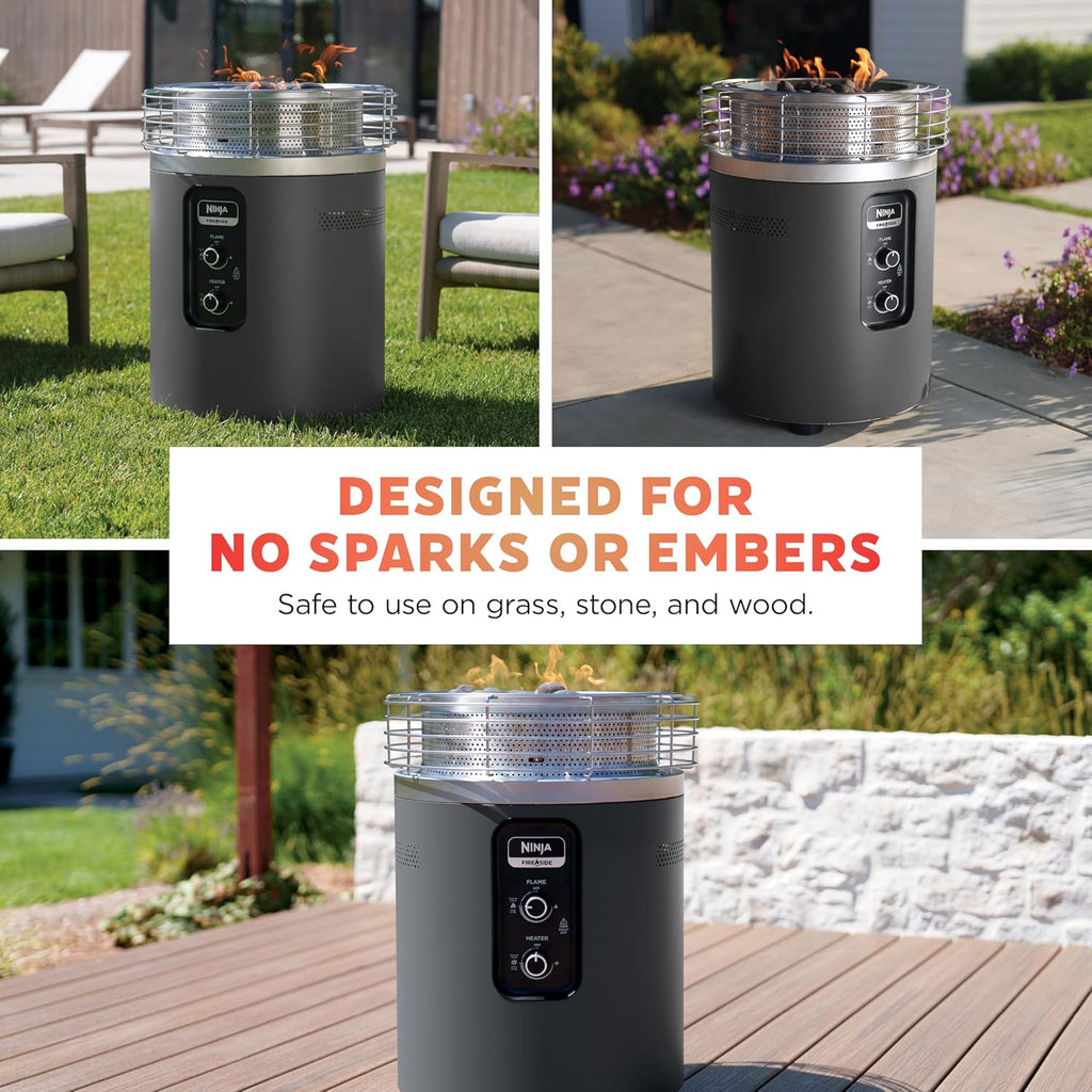 Ninja Fireside360™ Outdoor Heater & Fire Pit | 3 Modes: Flame  Heat  Flame & Heat | Portable for Patio  Deck  Camping | Easy Control Smokeless Flames | Push to Start Ignition | Charcoal | OF101AMZ