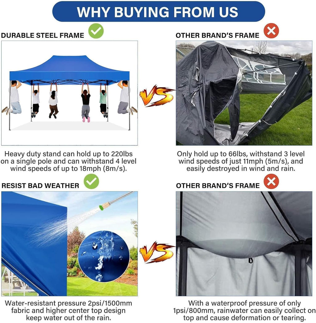 COBIZI 10x15 Pop Up Canopy with 4 Sidewall Heavy Duty Canopy UPF 50+ All Season Wind Waterproof Commercial Outdoor Wedding Party Tents for Parties Gazebo with Carry Bag(10 x 15 ft Blue)