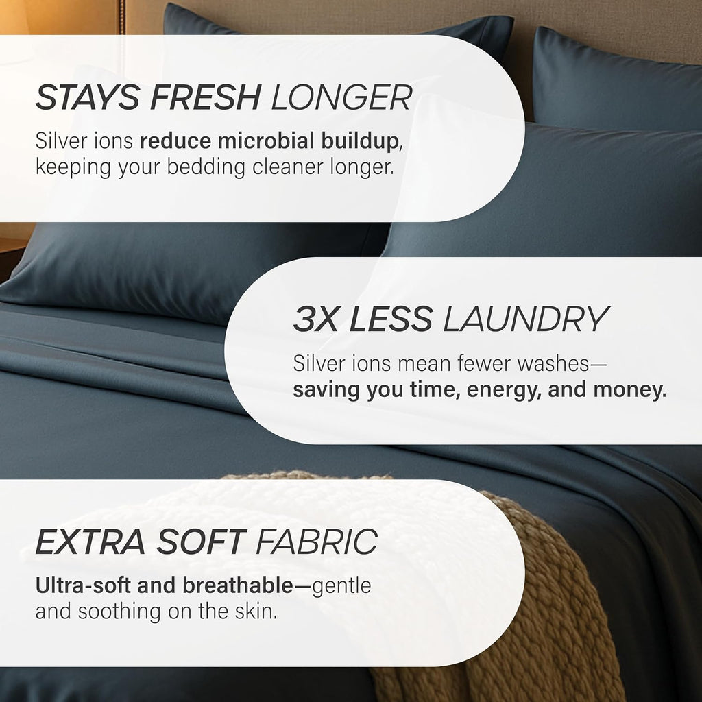 Eucalyptus Collection King Size Sheet w/Silver Ions | 100% Tencel | Ultra Soft | Cooling for Hot Sleepers | 18" Deep Pocket Grey