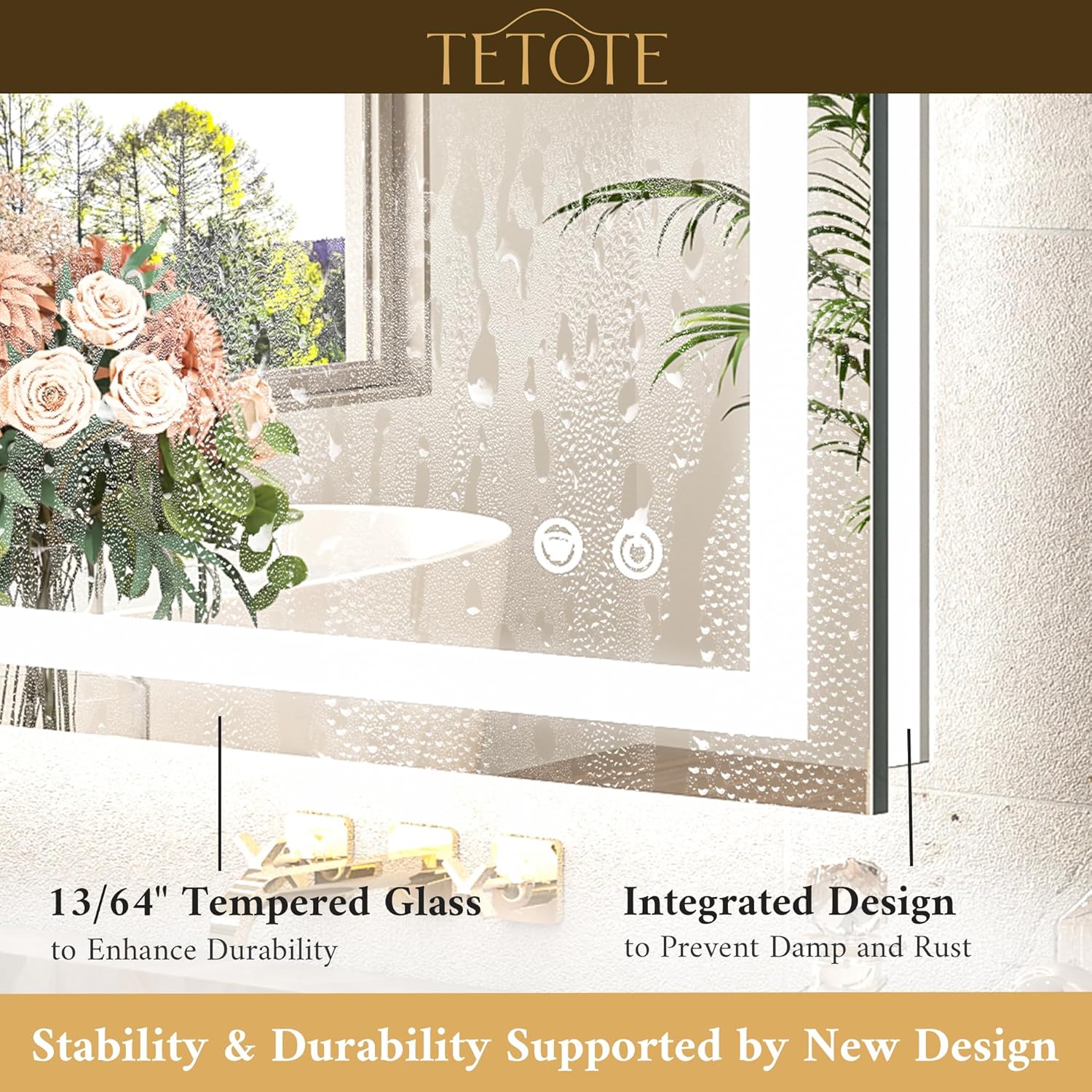 TETOTE 60 x 28 LED Lighted Bathroom Mirror with Lights, Brighter Front and Backlit Light up Mirror for Bathroom Vanity Wall, 3-Color Dimmable Illuminated Antifog Mirror, Waterproof, Tempered Glass