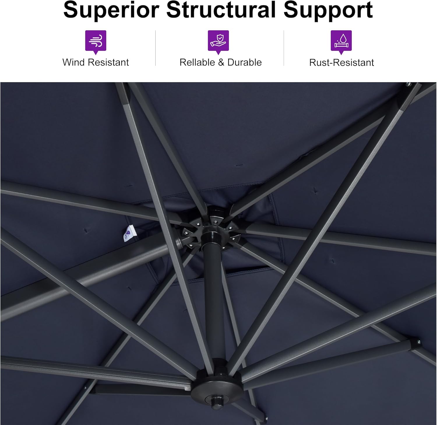 PURPLE LEAF 10 Feet Patio Umbrella Outdoor Cantilever Square Umbrella Aluminum Offset Umbrella with 360-degree Rotation for Garden Deck Pool Patio  Navy Blue