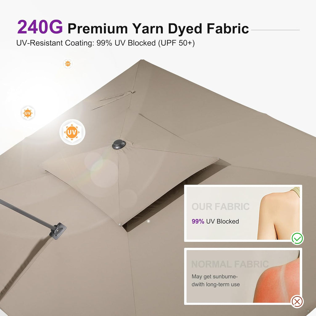 PURPLE LEAF 9' X 12' Cantilever Outdoor Umbrellas Large Patio Umbrella Hanging Double Top Rectangle Offset Umbrella with 360°Rotation Tilting Umbrella Outdoor Patio  Taupe