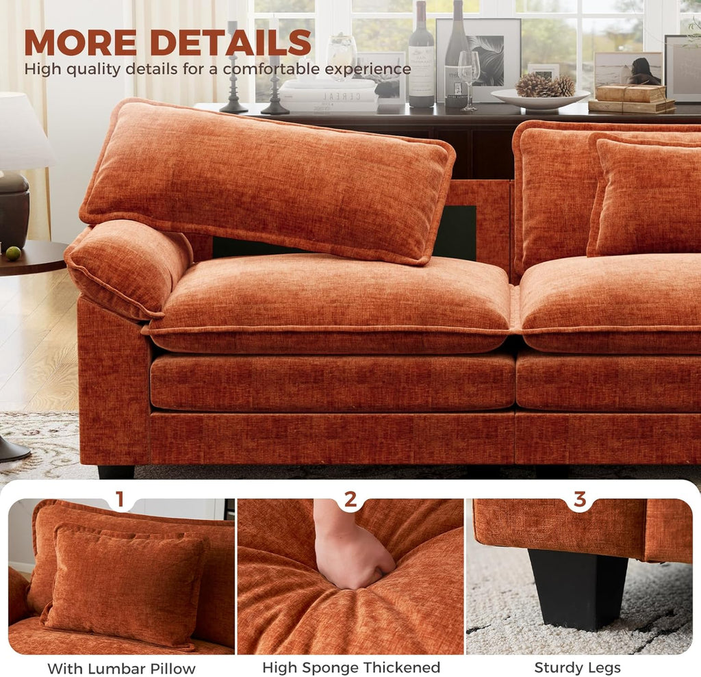 CDCASA 154" Oversized Modular Sectional Sofa, Comfy U-Shaped Cloud Couch w/ 3 Movable Ottomans, 7-Seater Chenille Deep Seat Modern Sofa Couch for Living Room, Terracotta Orange