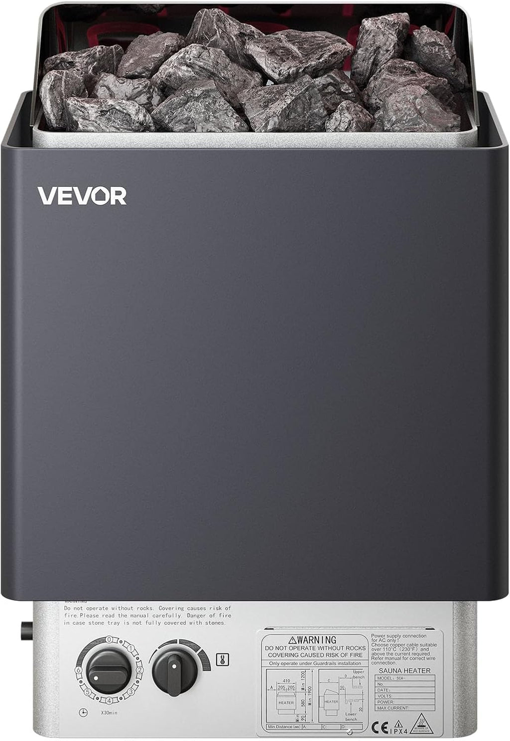 VEVOR Sauna Heater 220V Electric Sauna Stove  Steam Bath Sauna Heate 3h Timer and Adjustable Temp for Max. 176-318 Cubic Feet  Home Hotel Spa Shower Use (6KW) FCC Certification