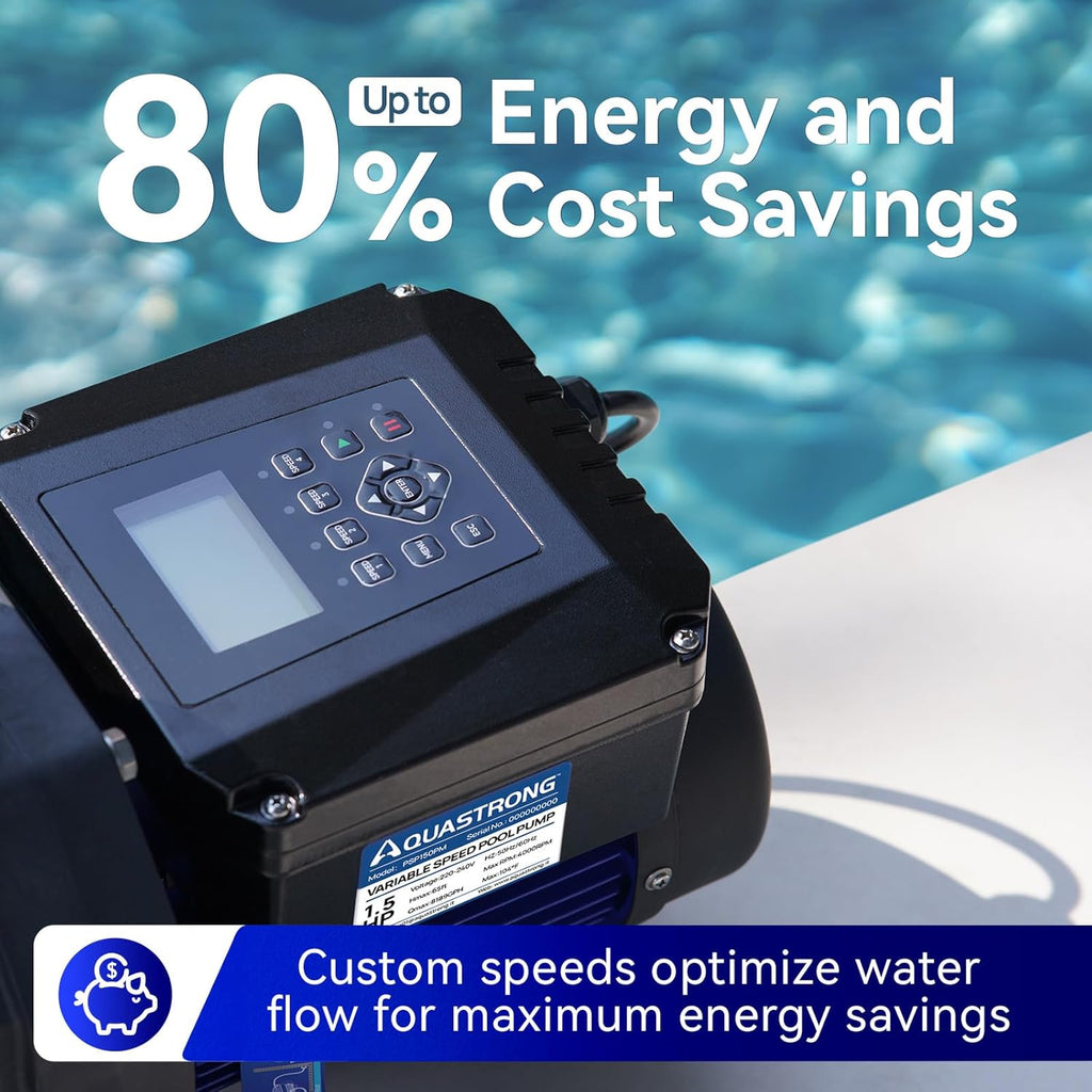 Aquastrong Variable Speed Pool Pump In/Above Pool Pump Energy Efficient High Flow Powerful Self Primming Swimming Pool Pumps with Filter Basket Dark Black