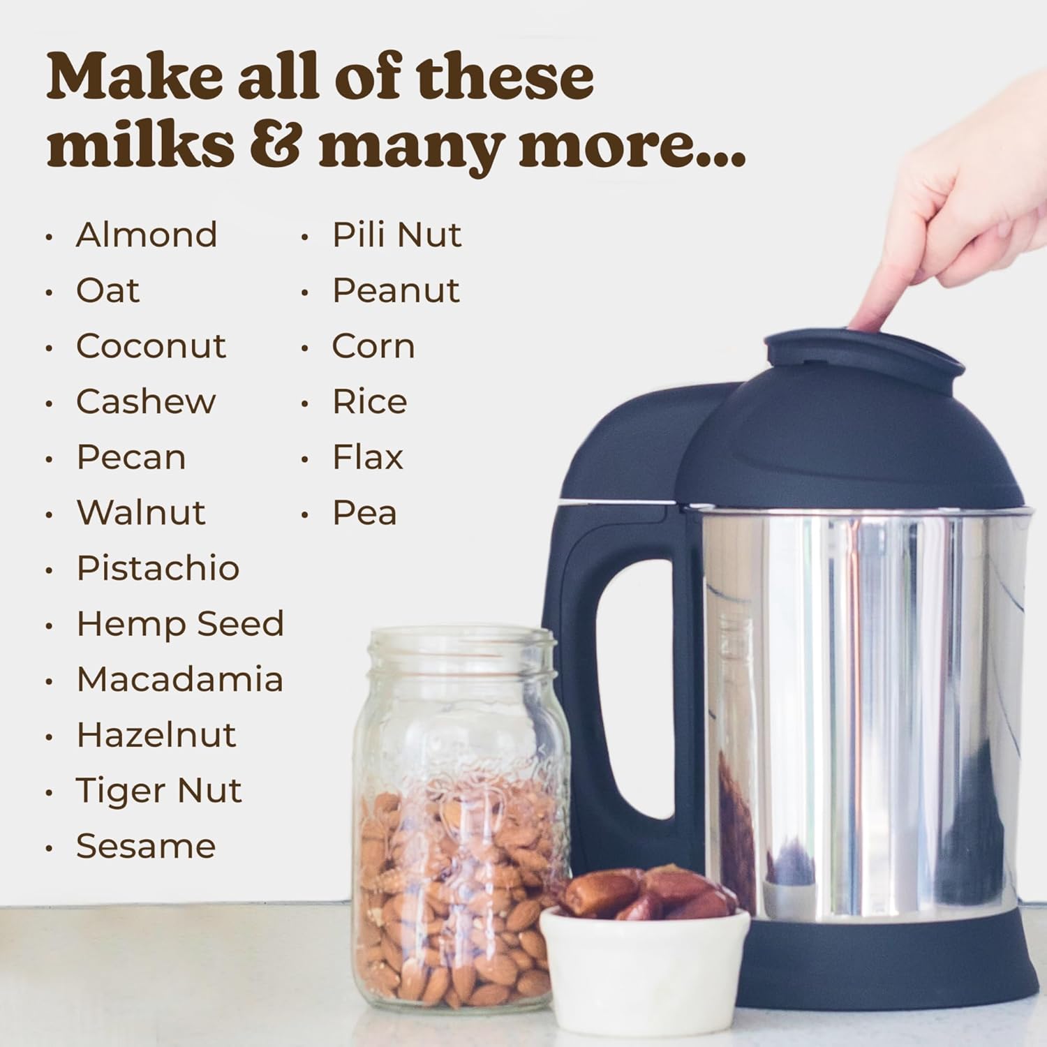 Almond Cow Nut Milk Maker Machine, Plant-Based Milk Maker for Almond, Oat, Cashew, Soy Milk, Stainless Steel, No Straining Needed - Makes 5-6 Cups, 120V