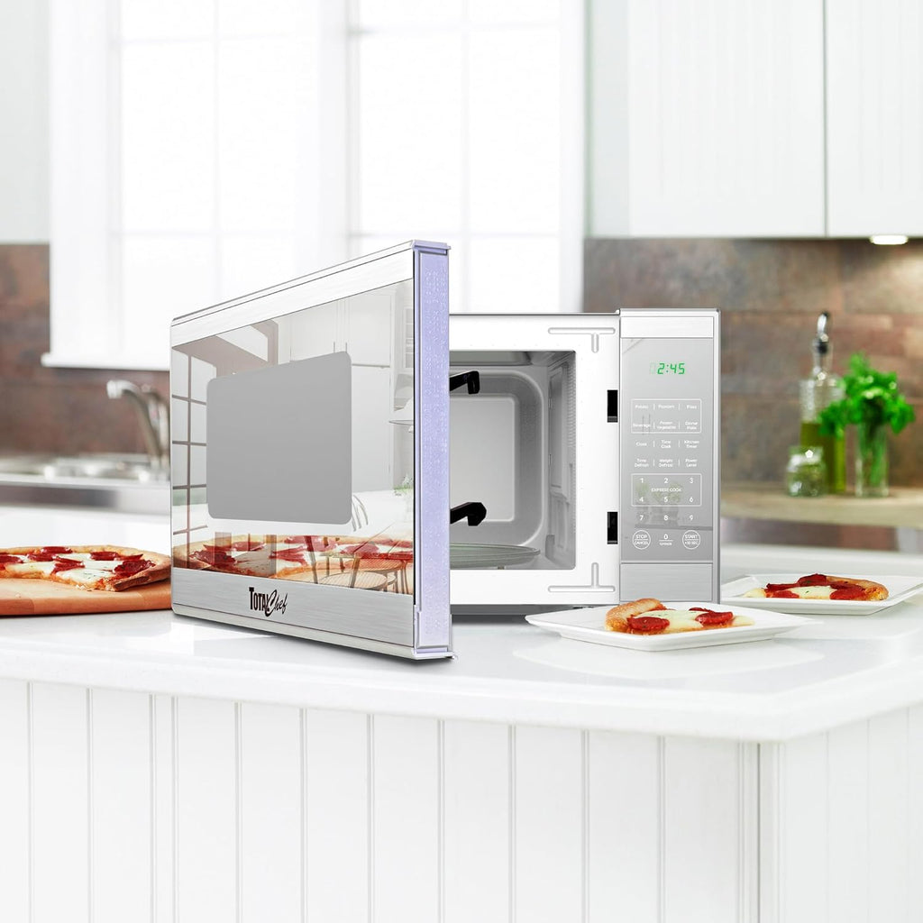 Total Chef 1.3 Cu Ft Microwave Oven – Compact Countertop Kitchen Appliance, Small Stainless Steel Microwave with Digital Touch, Pre-Set Functions, 12.8” Turntable, 1100 Watt