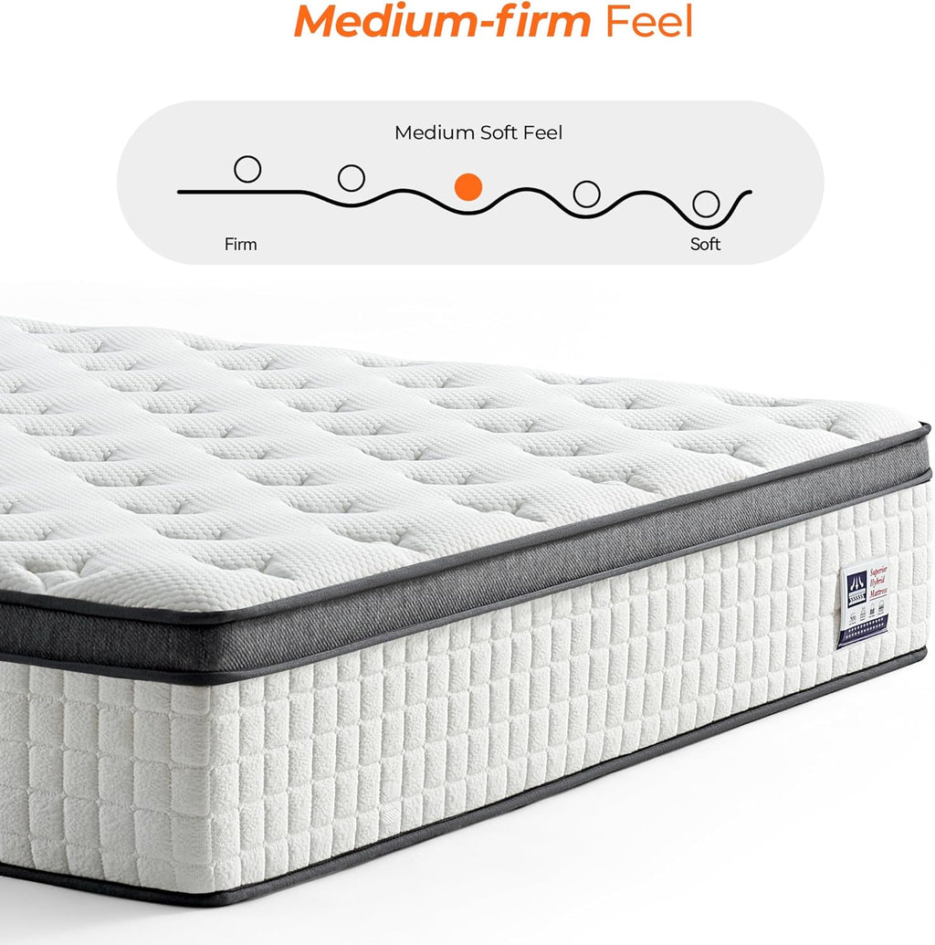 Full Size Mattress, 10 Inch Medium Firm Full Mattress in a Box, Hybrid Mattress with Individually Pocketed Coils for Targeted Support, Motion Isolation, CertiPUR-US Certified