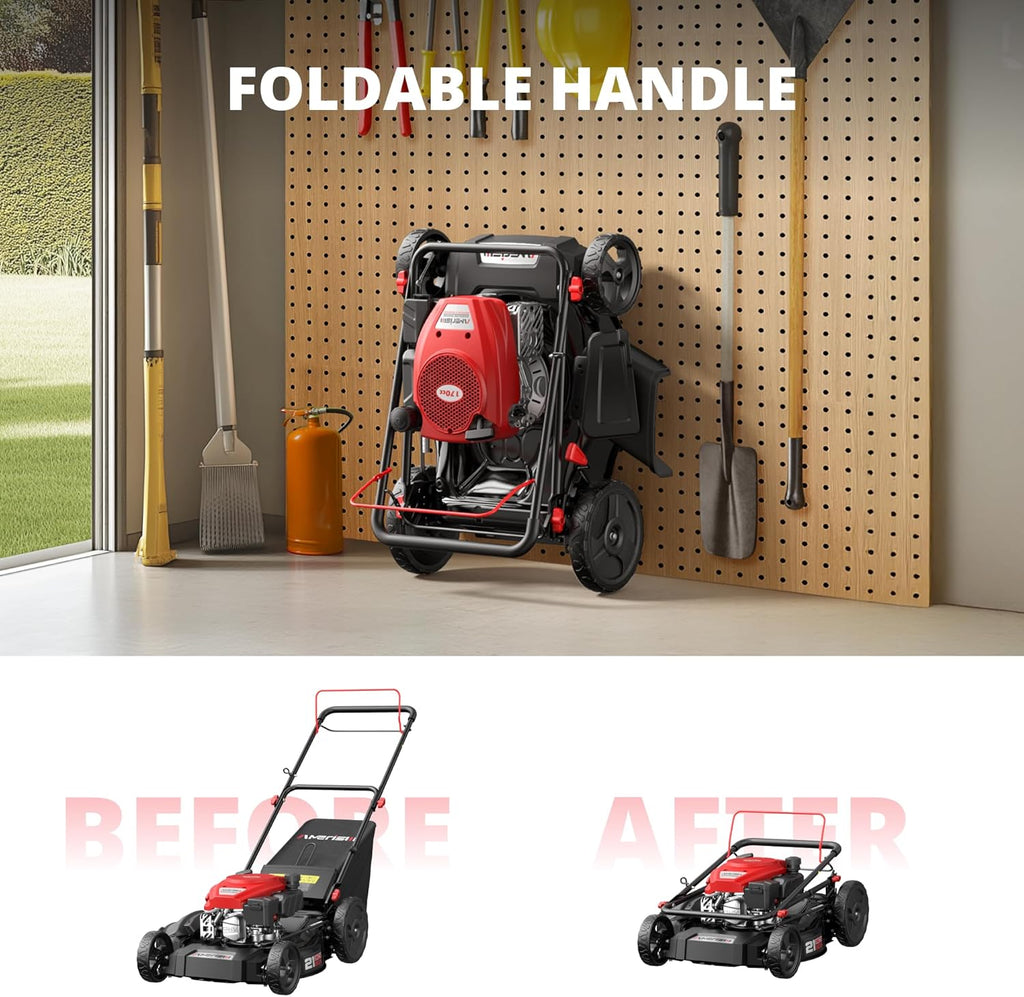Amerisun 21" Self-Propelled Gas Lawn Mower  170cc OHV Engine with Forced Air-Cooling  3-in-1 System  Steel Deck  6-Position Height Adjustment  Foldable Handle