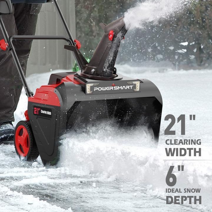 PowerSmart 40V Cordless Snow Blower  21'' Cleaning Width/6'' Cleaning Depth Snow Blower with LED Light & 30 FT Throwing Distance  Battery and Charger Included Perfect for Driveway Garden  Deck Garage