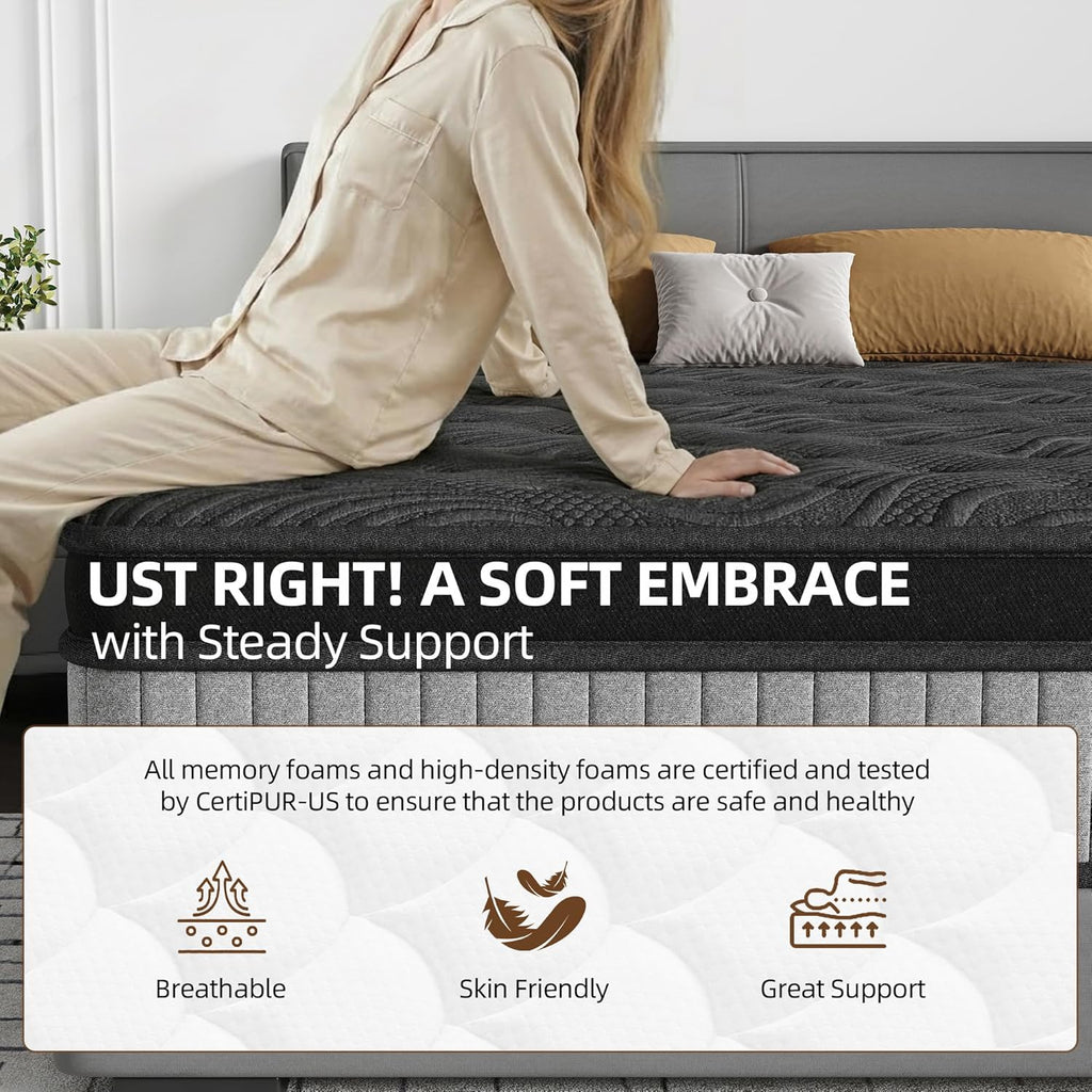 14 Inch Queen Luxury Hybrid Mattress - Gel Memory Foam & Pocket Springs for Cooling Comfort & Motion Isolation, CertiPUR-US Certified, in a Box,Ash Black (14 Queen)