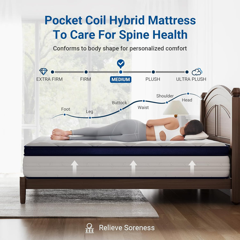 Avenco Queen Size Mattress, 10 Inch Queen Mattress with Individually Smarts Pocket Springs for Back Pain Relief, Hypoallergenic Fabric Box Spring No Need, Mattresses in a Box Medium Plush Support