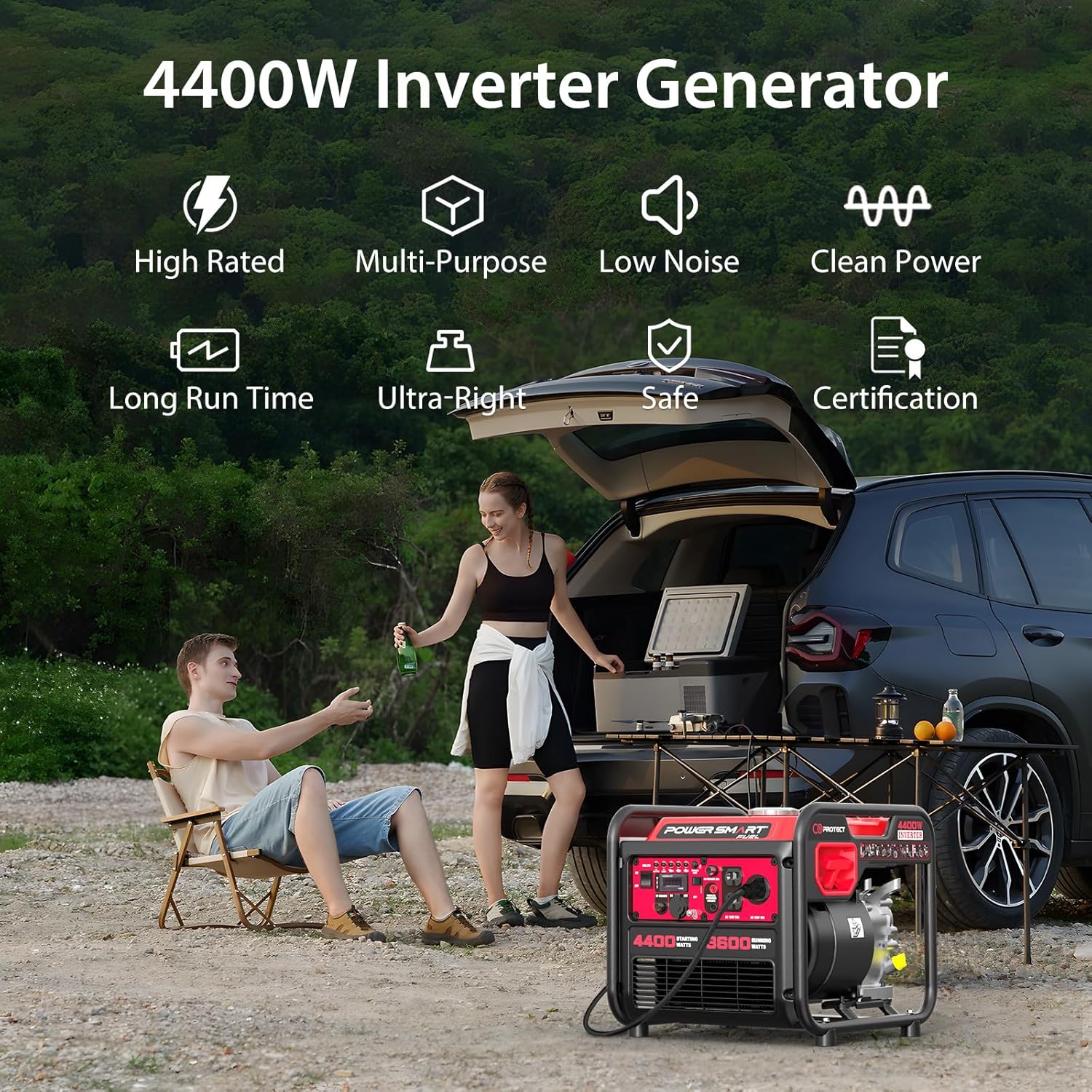 PowerSmart 4400-Watt Portable Inverter Generator  Gas Powered  CO-Sensor  Lightweight & Quiet for Home Use and Emergency Backup  Camping  EPA Compliant