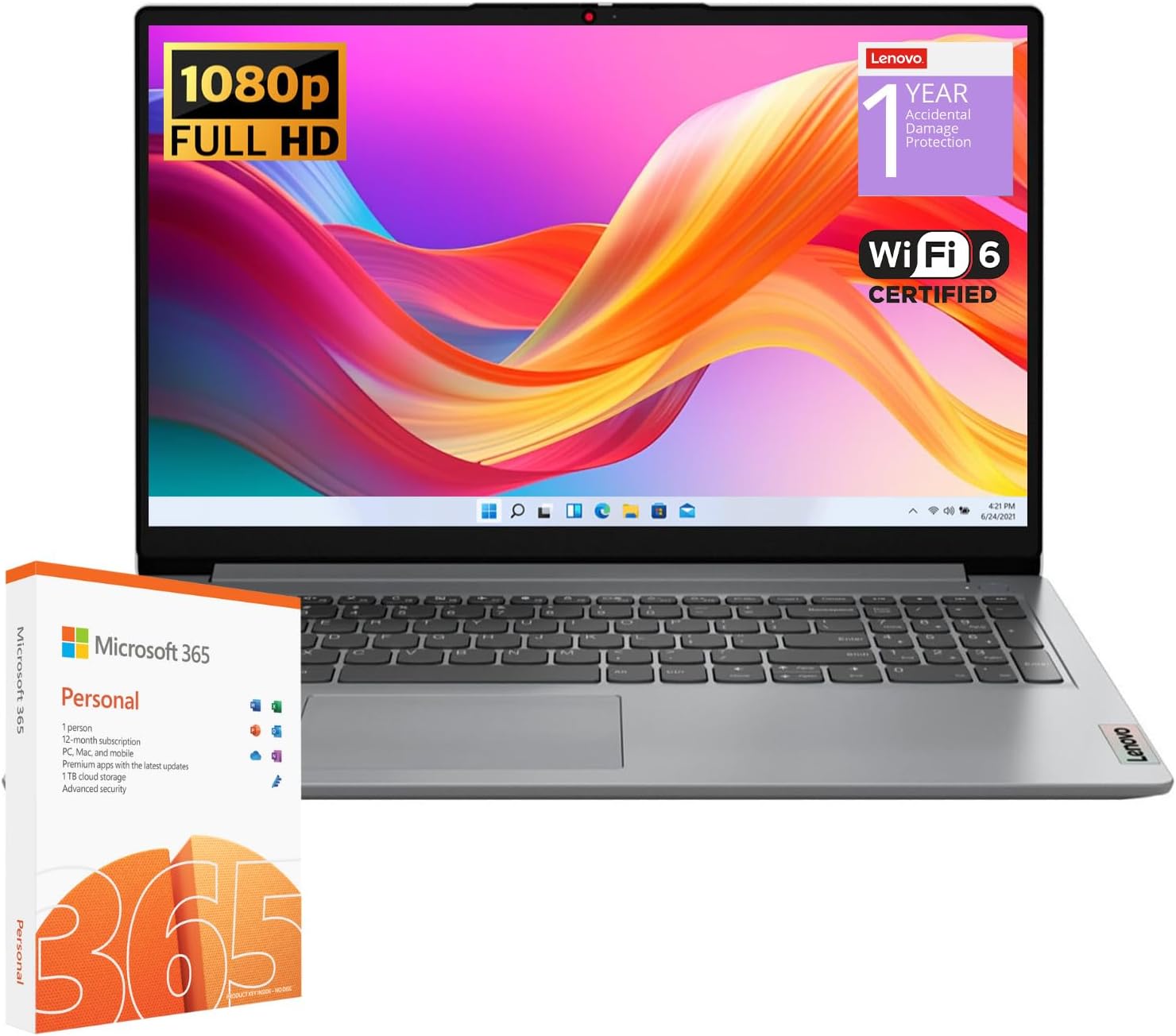 Lenovo IdeaPad 1 Student Laptop  Intel Dual Core Processor  20GB RAM  1TB SSD + 128GB eMMC  15.6" FHD Display  1 Year Office 365  Windows 11 Home  Wi-Fi 6  Webcam  Bluetooth  SD Card Reader  Grey