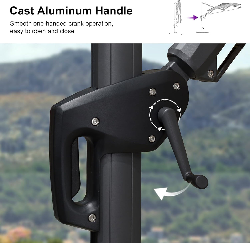 PURPLE LEAF 8.8' X 8.8' Left-right Tilt Patio Umbrella with Base Outdoor Cantilever Swivel Square Umbrella with Tilt Aluminum Offset Umbrella with 360-degree Rotation for Garden Deck Pool Patio Grey