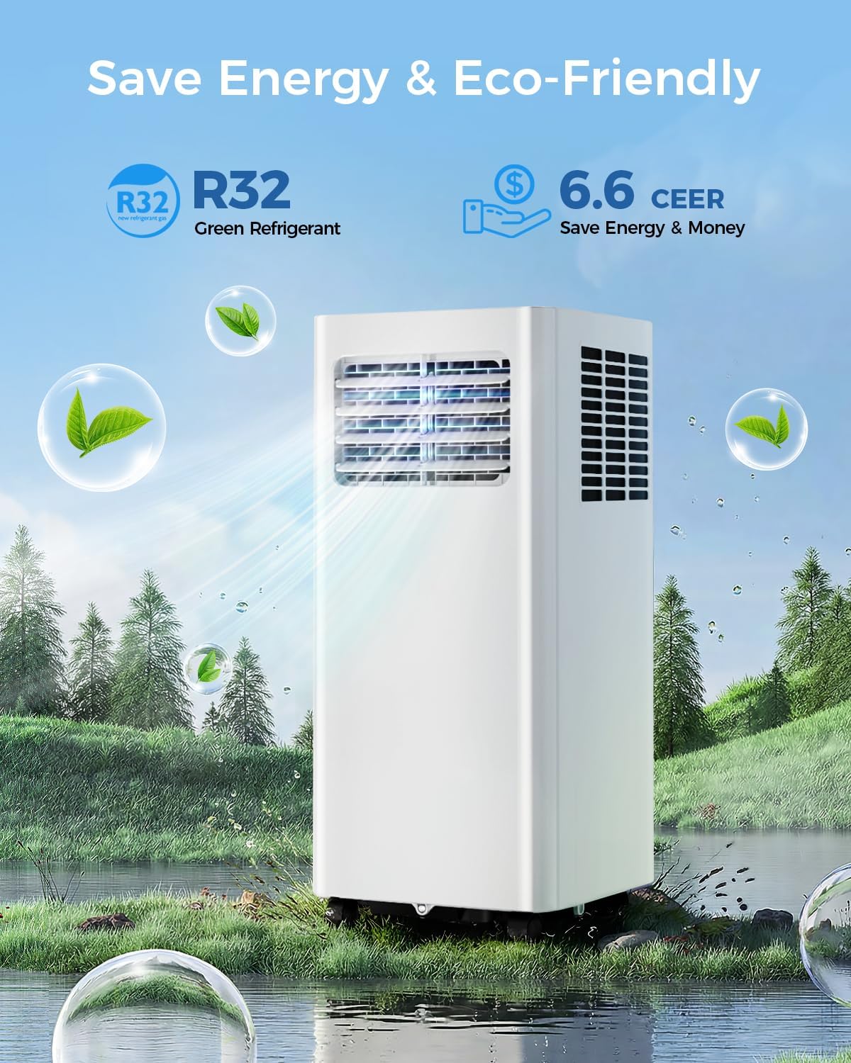10,000 BTU Portable Air Conditioners - Cools 450 Sq.Ft, 3-in-1 Portable AC with Remote Control/Sleep Mode/24H Timer, AC Unit for Bedroom, Dorms, Apartment, Window Kit Included
