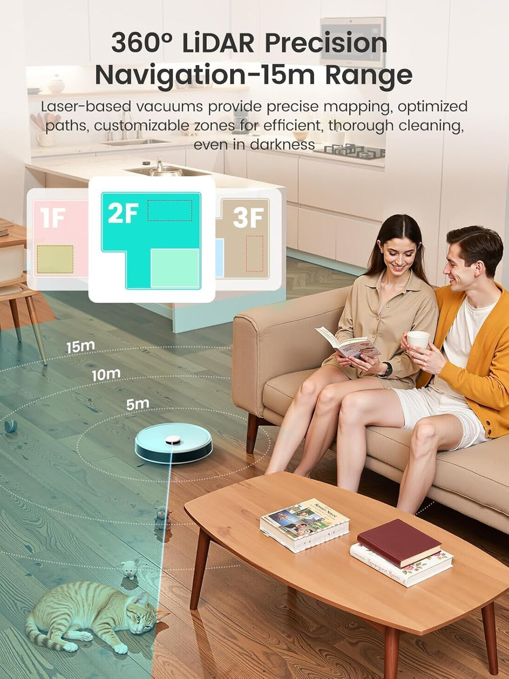 Lefant LiDAR Robot Vacuum and Mop, 15000Pa Suction, 90-Day Self-Emptying, Obstacle Avoidance, Auto Mop Washing&Drying, All-in-One for Pet Hair Carpet, 5G WiFi Alexa/APP/iWatch Control, M3