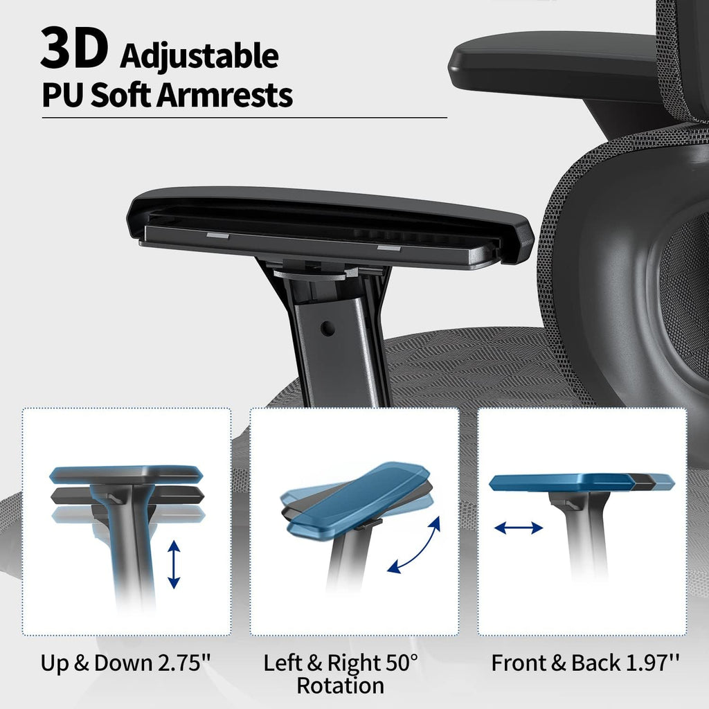 PatioMage Ergonomic Office Chair, Big and Tall Desk Chair with Adjustable Lumbar Support & Seat Depth, High Back Computer Chair, Swivel Mesh Chairs with Wheels for Home Office, Black