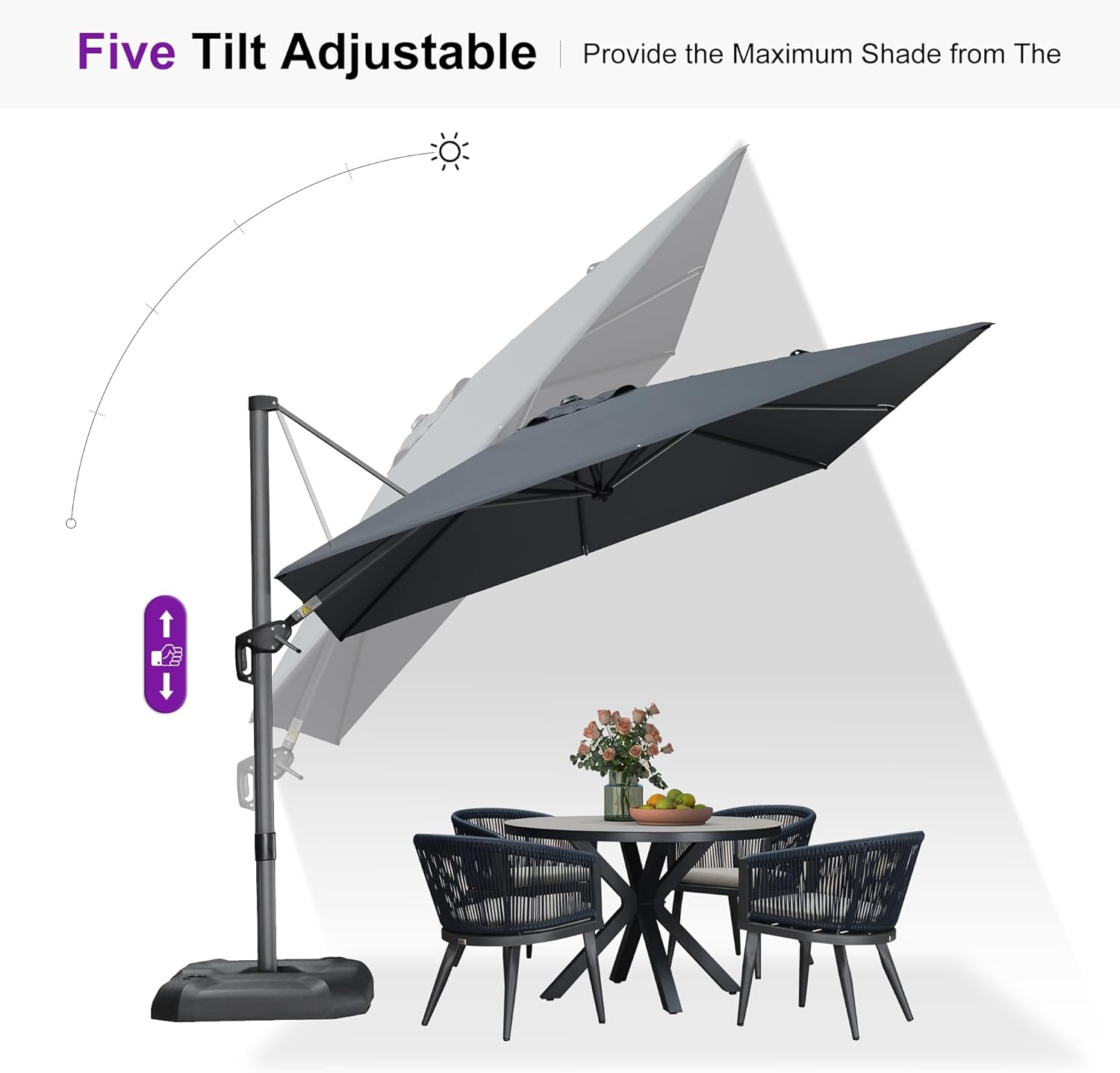 PURPLE LEAF 9 Feet Patio Umbrella Outdoor Cantilever Square Umbrella Aluminum Offset Umbrella with 360-degree Rotation for Garden Deck Pool Patio  Light Grey