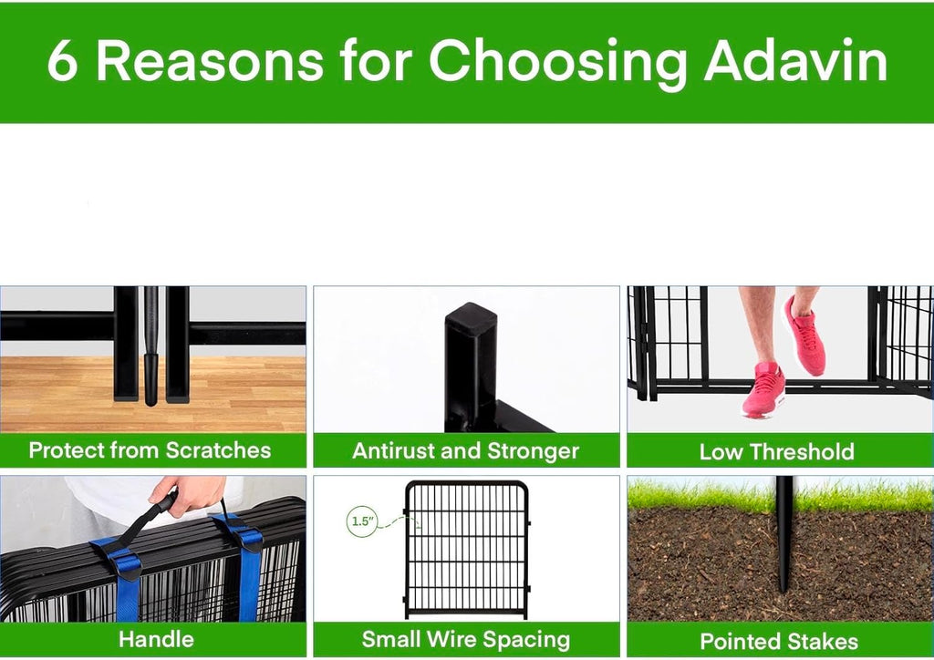 ADAVIN Tall Garden Fence Wide Door Low Threshold  54 inch High 10 Panels Total 22.1 Ft(L)  Black Heavy Duty Metal Dog Fencing for Yard or Camping Suitable for Indoor Pet Fence or Outdoor Dog Fencing