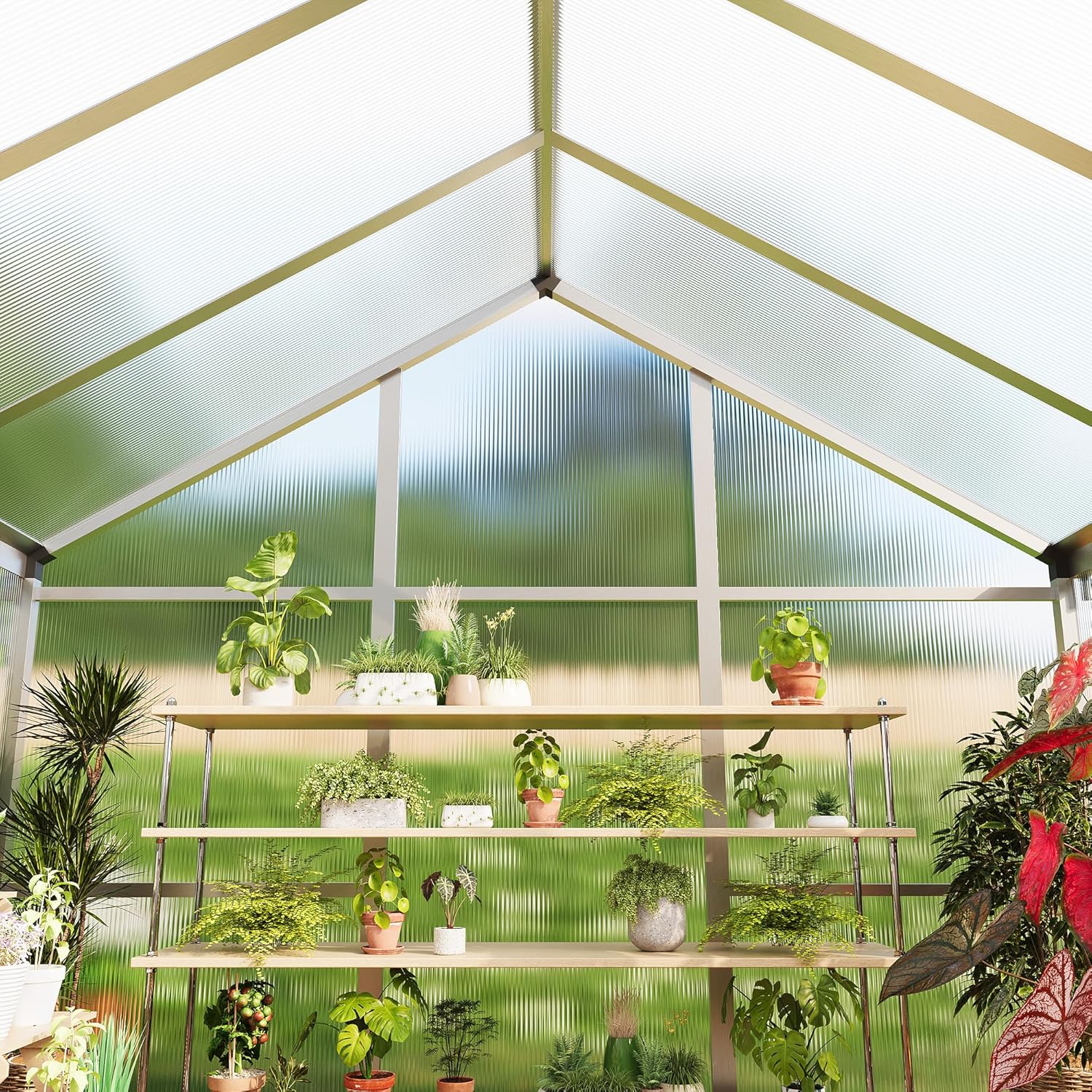 6 x 10 ft Greenhouse  Greenhouses for Outside  Polycarbonate Greenhouse with Aluminum Frame  Lockable Door and Ajustable Roof Vent for Backyard  Green Houses for Outside Garden Backyard  Patio
