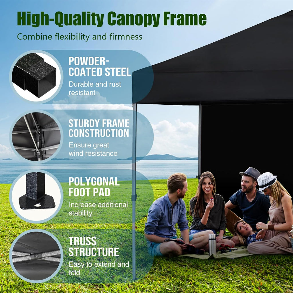 Eurmax USA NOMATTER ONE-Person Open&Close 10x10ft Pop Up Canopy Tent Portable Shelter Canopy for Outdoor Events with 1 Removable Sidewall Instant Canopies Temporary Sunshade Bonus 4 Sand Bags(Blue)