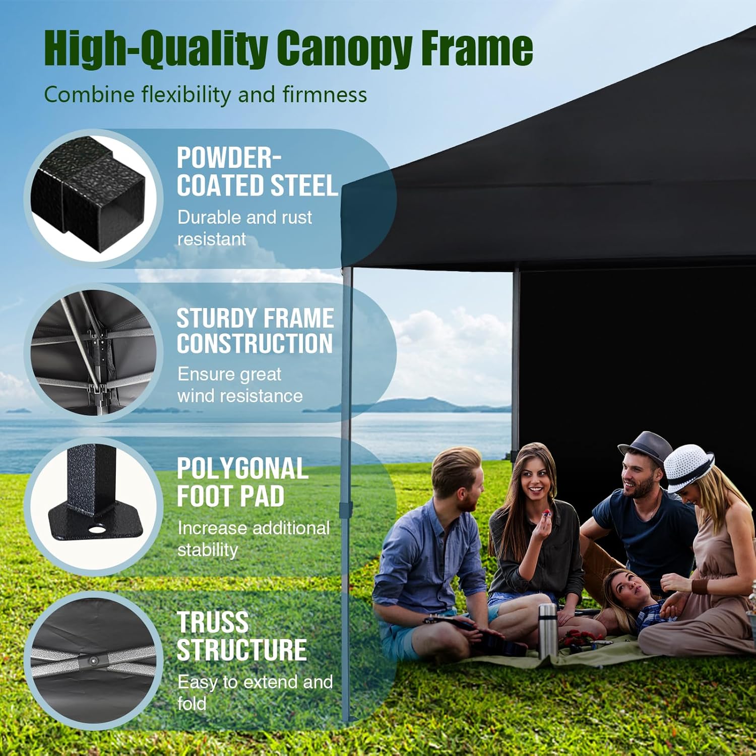 Eurmax USA NOMATTER ONE-Person Open&Close 10x10ft Pop Up Canopy Tent Portable Shelter Canopy for Outdoor Events with 1 Removable Sidewall Instant Canopies Temporary Sunshade Bonus 4 Sand Bags(Blue)