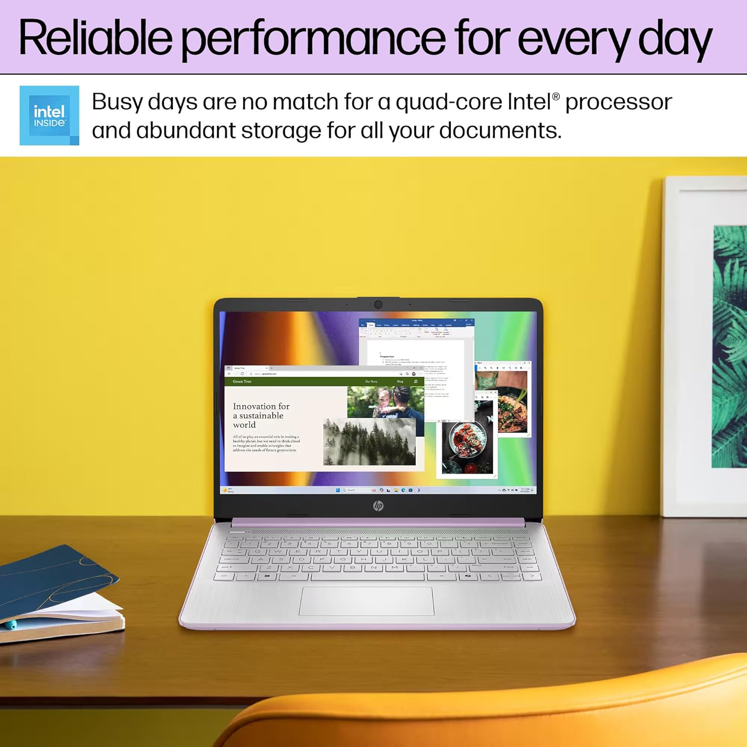 HP 14” Flagship Laptop 2025 AI-Powered Computer  Office Lifetime  Student Business  4-Core Intel CPU  16GB RAM 628GB Storage (128GB UFS+ 500GB Ext)  Long Battery HubxcelAccessory Win 11 Pro Lavender