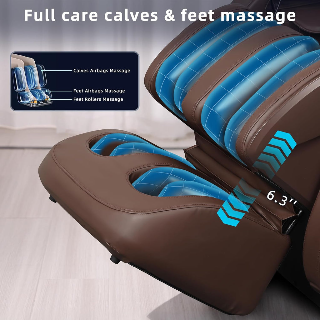 MYTHIA 2026 A303C Massage Chair  Full Body Zero Gravity Recliner with SL Track  Body Scan  12 Auto Modes  Lumbar Heat  Bluetooth App  Wireless Charge  and Foot Rollers for Home and Office (Brown)