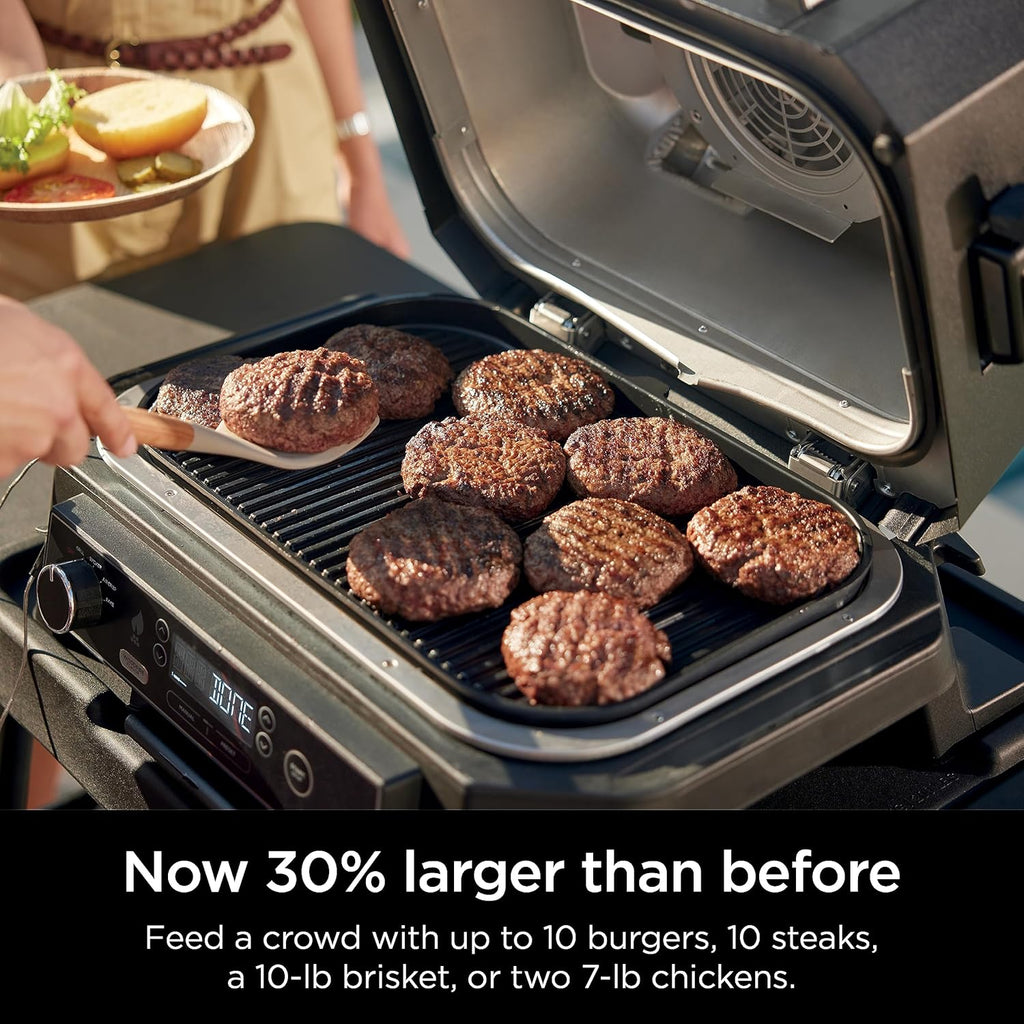Ninja | Grill & Smoker | Outdoor Woodfire Pro XL | 4 in 1 Grill  BBQ Smoker  Air Fryer & Bake | Portable | Includes Built in Thermometer & 2 Woodfire Pellet Packs | Dark Grey | OG850