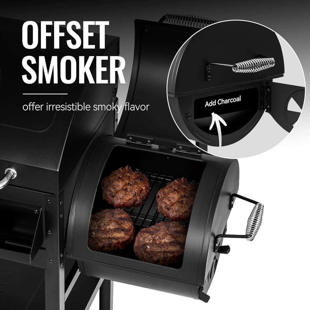 2-Burner Gas and Charcoal Grill Combo with Offset Smoker & Side Burner  34 000 BTU Dual Fuel Grill  1020 Sq. In. Cooking Area  Ideal for Outdoor Cooking  Black  ZH3005Y-SC