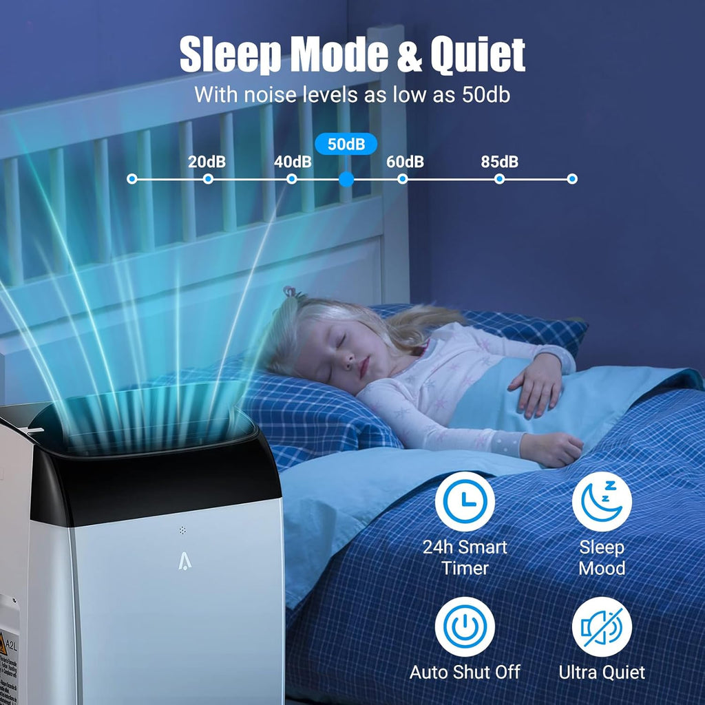 14000 BTU Portable Air Conditioner Cools up to 750 Sq.Ft, 3-in-1 Quiet Portable AC Unit with Remote Control & Installation Kits for Large Room, 3 Speed, Auto Swing, 24H Timer