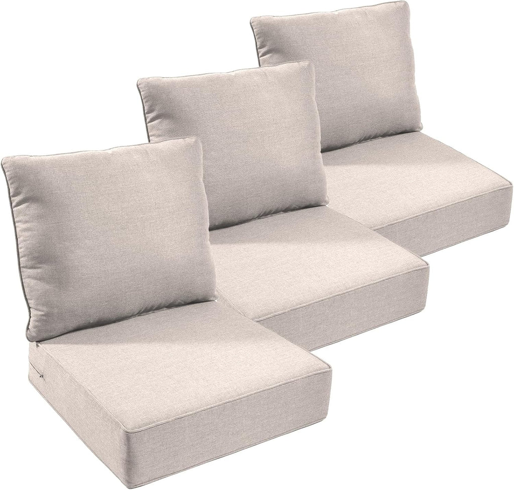 Outdoor Chair Cushions Set of 3  Waterproof 24x24 Patio Chair Cushion  6" Thickened Seat Cushion for Outdoor Furniture  Couch Cushion Replacement  Include 3 Back & 3 Seat Cushions  Thick/Beige