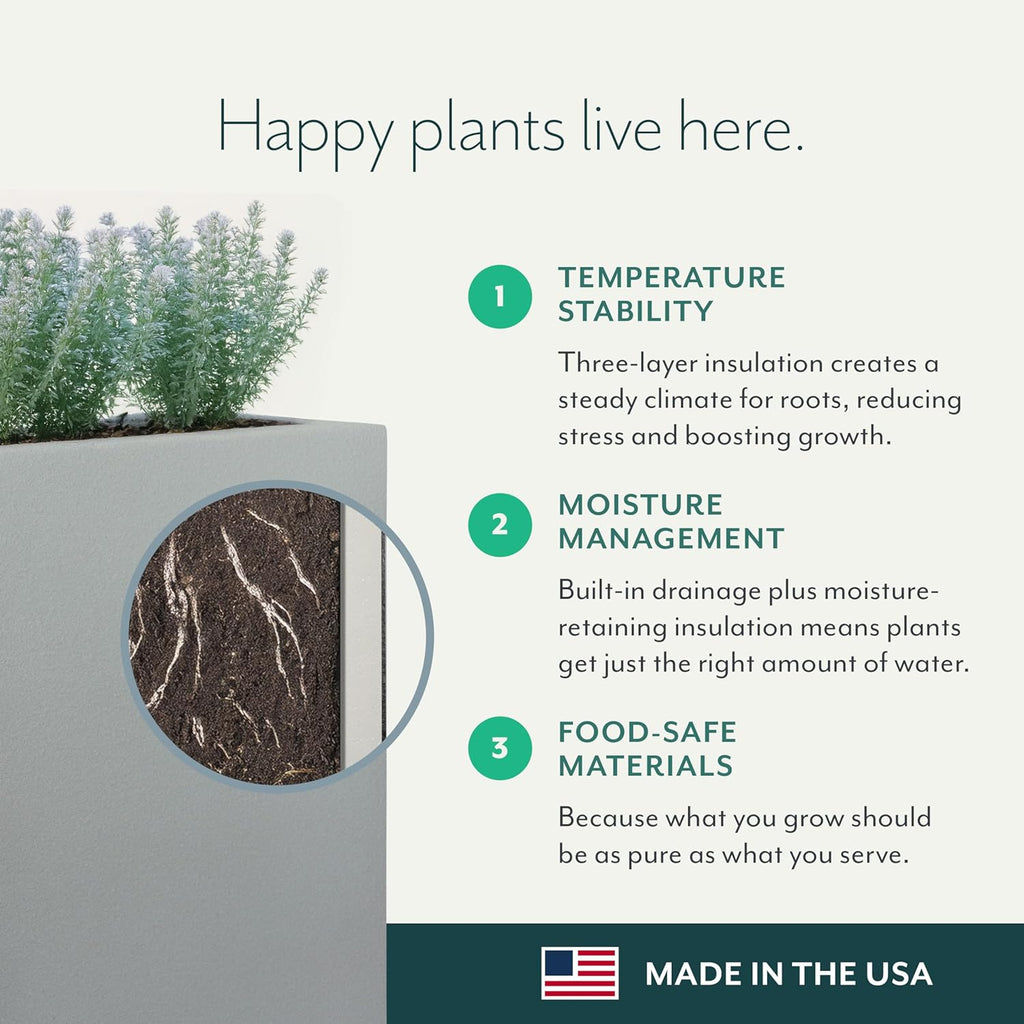 PolyStone Monterray Square Outdoor Planter  23" L x 23" W x 19" H – Lightweight Modern Garden & Patio Planter  Weather Resistant Indoor/Outdoor Décor  Black