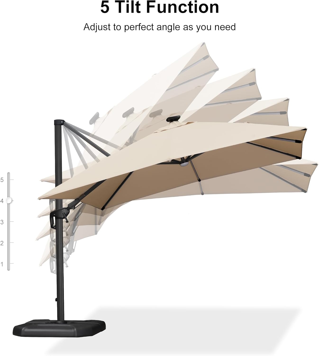 PURPLE LEAF 10 Feet Patio Umbrella Outdoor Cantilever Solar Powered LED Swivel Square Umbrella Aluminum Offset Umbrella with 360-degree Rotation for Garden Deck Pool Patio  Beige