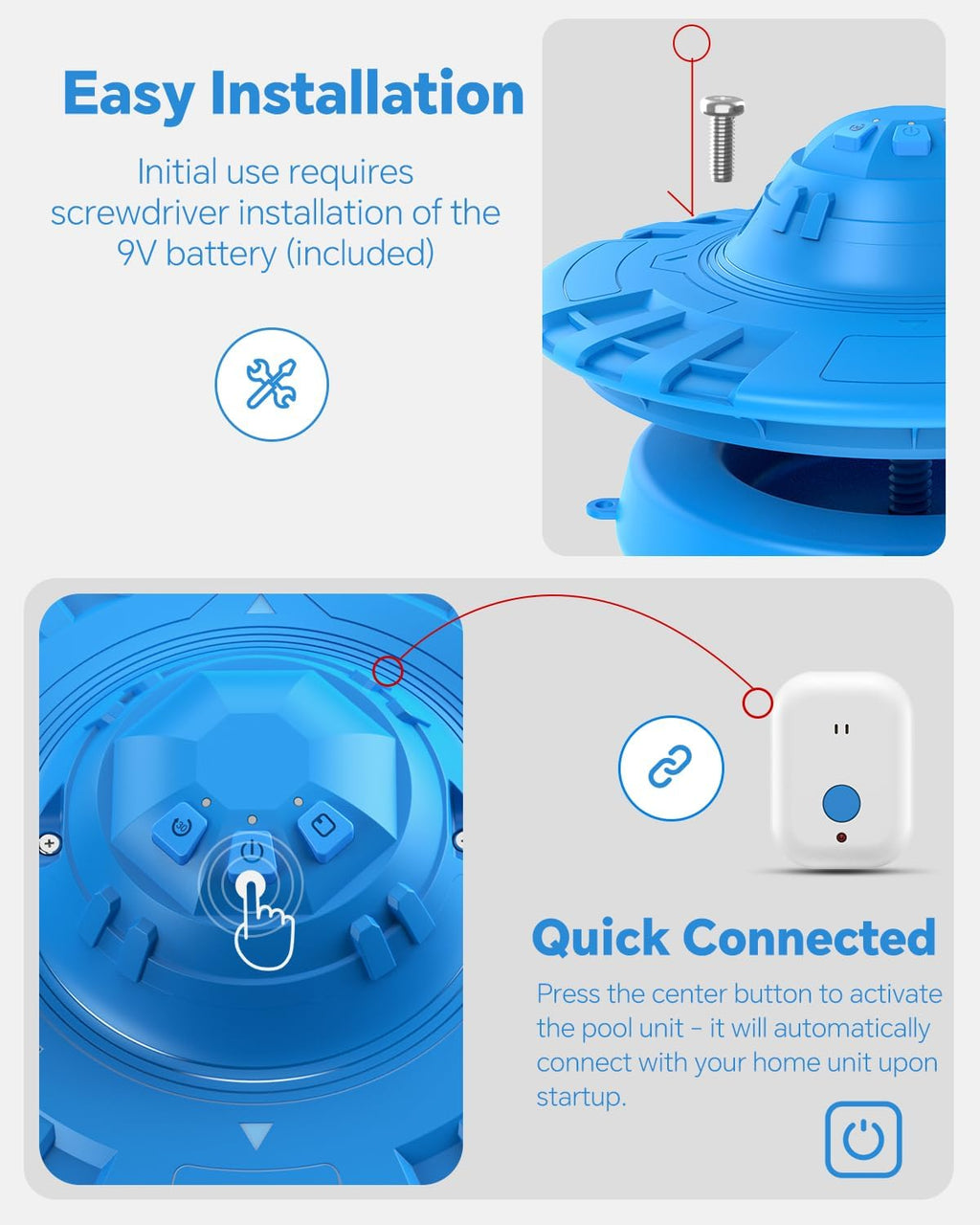 Pool Alarm  Floating Pool Safety Alarms for Inground & Above Ground Pools – Loud 110dB Alert  Adjustable Sensitivity  Protection for Kids & Pets (Blue)