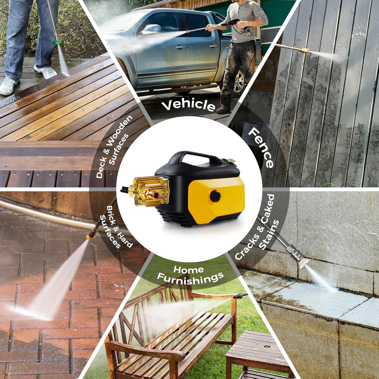 Portable Compact Pressure Cleaner  Power Cleaner with 33FT Flexible Extension Hose  3 Nozzles  Foam Cannon for Cars  Patios  Driveways